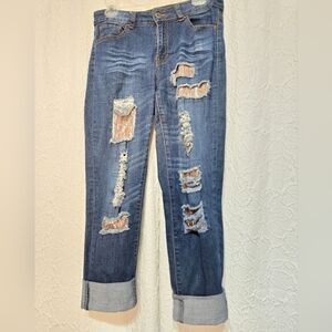 Lucky & Blessed Ripped Blue Boyfriend Jeans